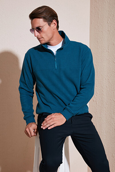 Buratti Pulover pentru bărbați, din bumbac, cu jumătate de fermoar, cu guler ridicat, 456112