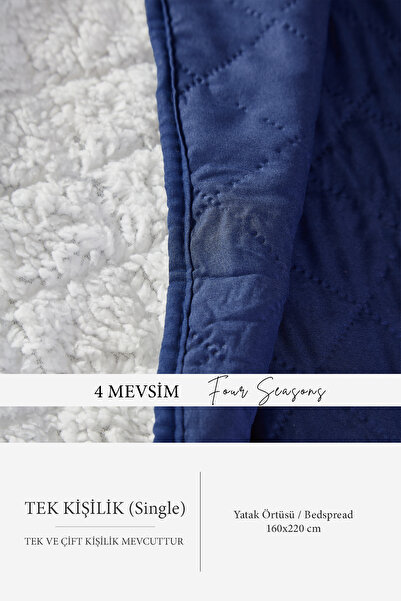 Evlen Home Collection Premium Plush Single Multi-Purpose Bedspread 160X220 Double-Sided Blanket Pique White Navy Blue