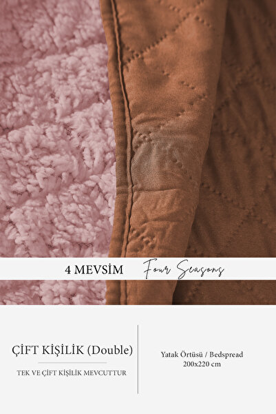Evlen Home Collection Premium Plush Double Multi-Purpose Bedspread 200X220 Double-Sided Blanket Pique Powder / Salmon