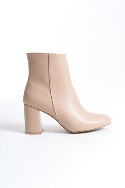 MARSEDO Γυναικείες μπότες Dara Beige - Πλαϊνό φερμουάρ, Οβάλ Μύτη, Χοντρό τακούνι