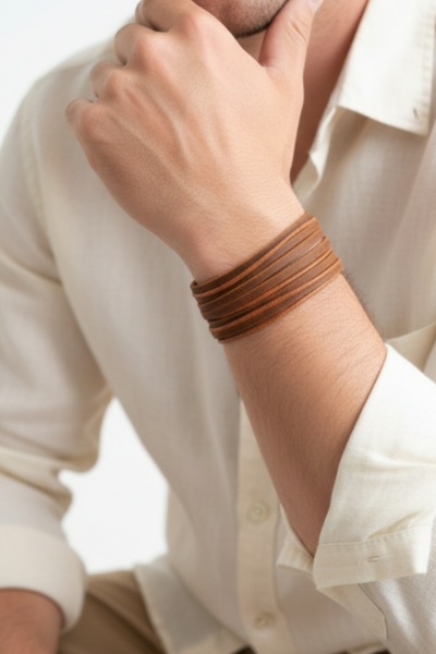 BSN Store 2 Pcs Leather Bracelet Multilayer Handmade Real Leather Bracelet