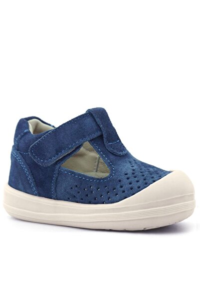 Rakerplus Shaun Genuine Leather Navy Blue White Velcro Anatomical Baby Sandals