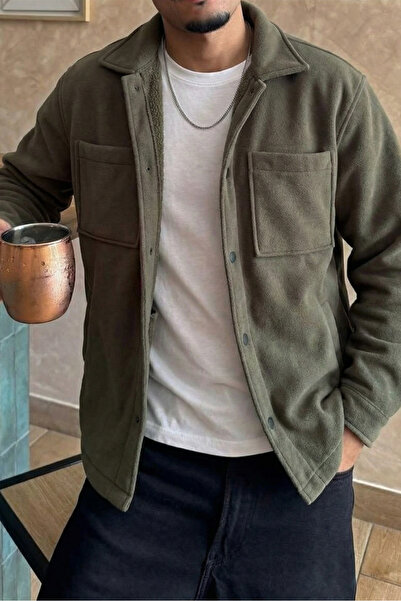 MADZEYMODA Ανδρικό μπουφάν Premium με φλις εσωτερικά και κουμπωτά κούμπωμα χακί LS-89921