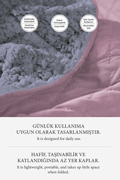 Evlen Home Collection Premium Plush Double Multi-Purpose Bedspread 200X220 Double-Sided Blanket Anthracite / Powder