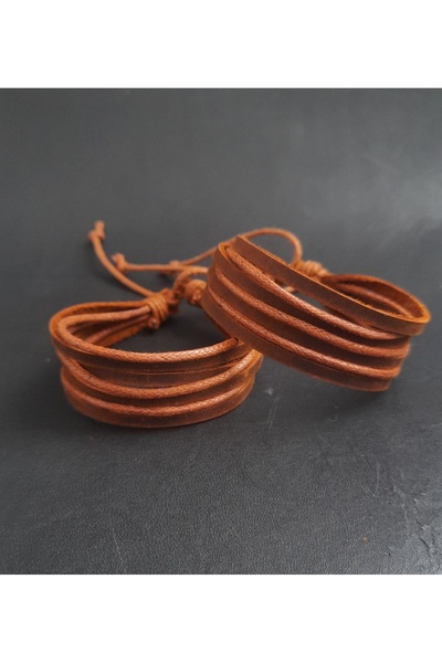 BSN Store 2 Pcs Leather Bracelet Multilayer Handmade Real Leather Bracelet
