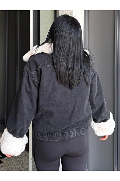 Lady Pixie Dámský chlupatý džínový dámský kabát