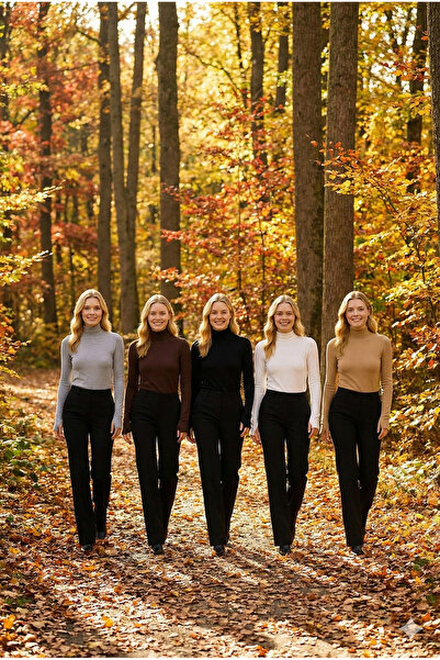 navesta 5-Piece Finger Detailed Slim Fit Long Sleeve Turtleneck Top Black-Whi...