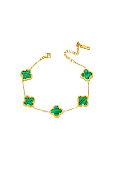 Pursehuit Brățară aurie, oțel inoxidabil, suflată cu aur de 18k, cu trifoi ve...