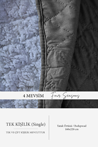 Evlen Home Collection Premium Plush Single Multi-Purpose Bedspread 160X220 Double-Sided Blanket Gray Blue Anthracite