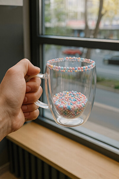 ARVALE Main Boncuklu Çift Cidarlı Kupa Bardak 250 ML Isı Yalıtımlı - 1 Adet