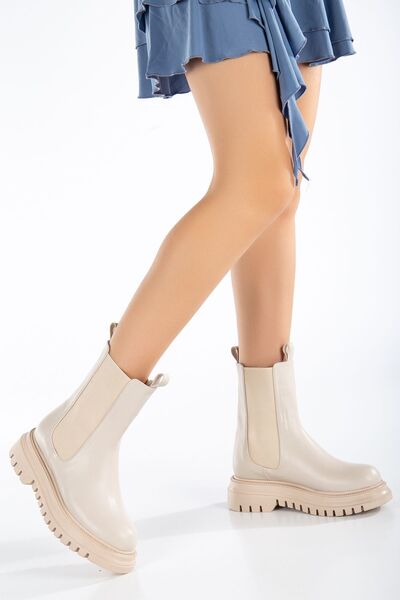 MARSEDO Chelsea Kadın Bej Kalın Taban Günlük Lastikli Bot