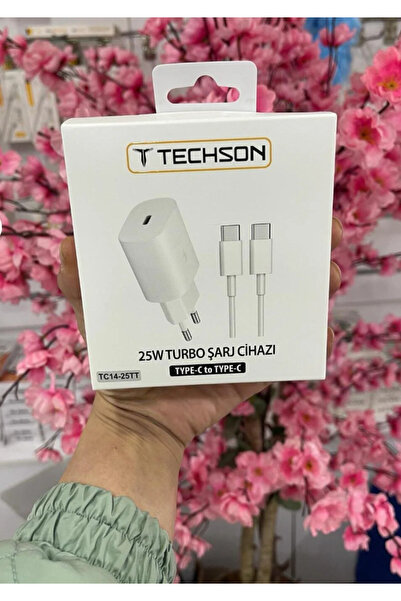 TECHSON Samsung Tüm Modellere Uyumlu Hızlı 25w Usb-c To Type-c Şarj Aleti Beyaz Renk