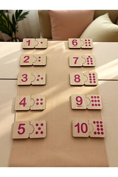 Mind of Toys Wooden Number Puzzle - Montessori Counting Game, Pink & Wood
