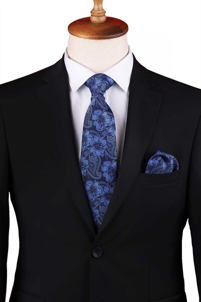 Kravatkolik Синій - Класичний краватка з синім квітковим візерунком KK12945