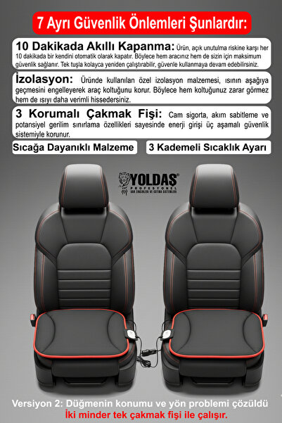 YOLDAŞ Jel Isıtmalı Çiftli SİYAH Oto Koltuk Minderi - Oto Koltuk Isıtıcı 15 Saniyede 50 Derece