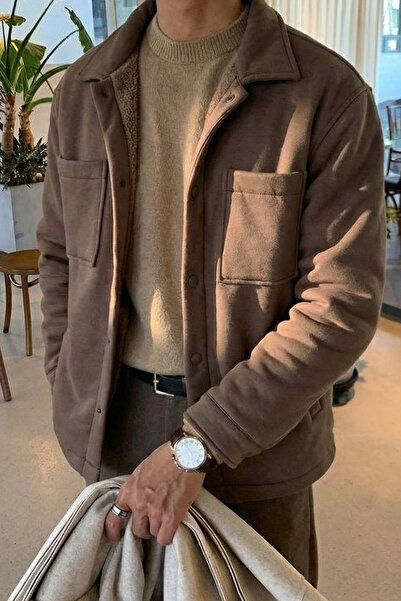 MADZEYMODA Premium ανδρικό μπουφάν με φλις εσωτερικά και κουμπωτά κλείσιμο σε καφέ χρώμα LS-89921