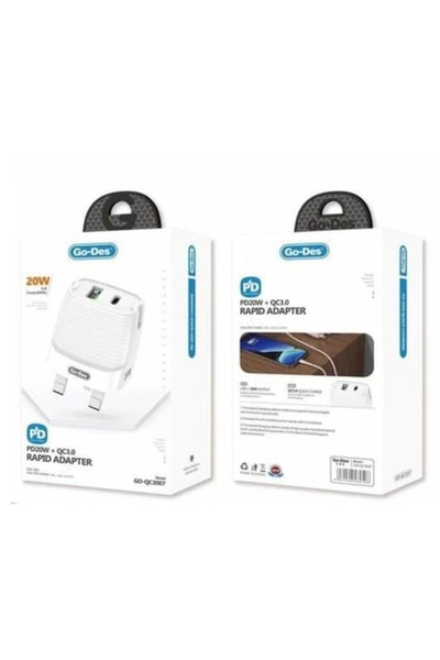 Go-Des Go Des PD 20 W + QC 3.0 Rapid Adapter+ Quick Charger - White