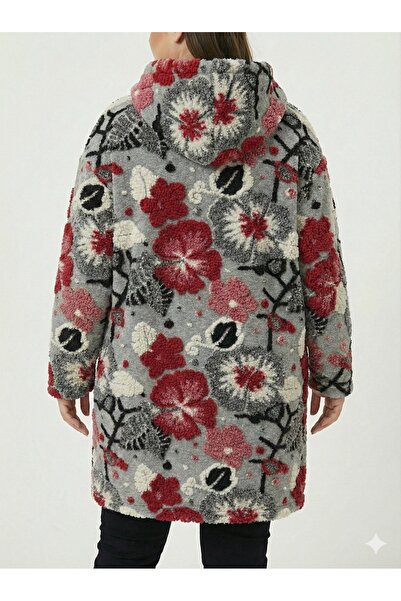 della moor Women's Gray Italian Plus Size Wool Long Felt Coat Embossed Zipper K Hooded 40-52 Size