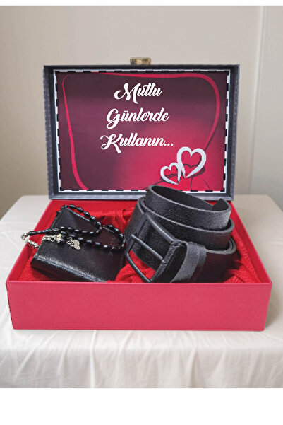 GulShop Δώρο για τον εραστή, Σετ δώρου για την ημέρα του Αγίου Βαλεντίνου με μαύρη ζώνη και πορτοφόλι με χάντρες προσευχής