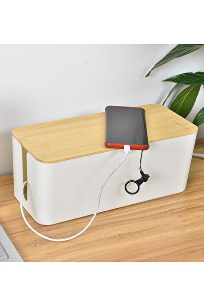 XTM Cutie organizatoare pentru cabluri, 320x125x135mm, albă cu capac din lemn...