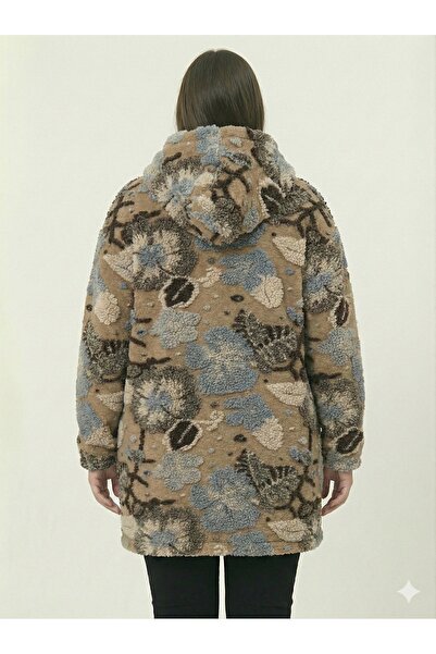 della moor Women's Camel Italian Plus Size Wool Long Felt Coat Embossed Zipper K Hooded 40-52 Size