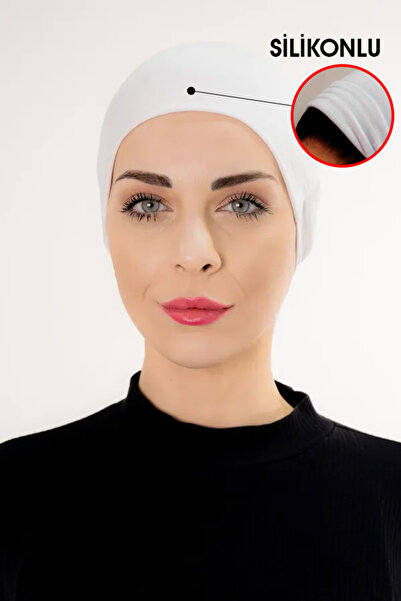 Şalcenneti.com Slikonlu Önü Dikişsiz Kaymaz Beyaz Renk Bone