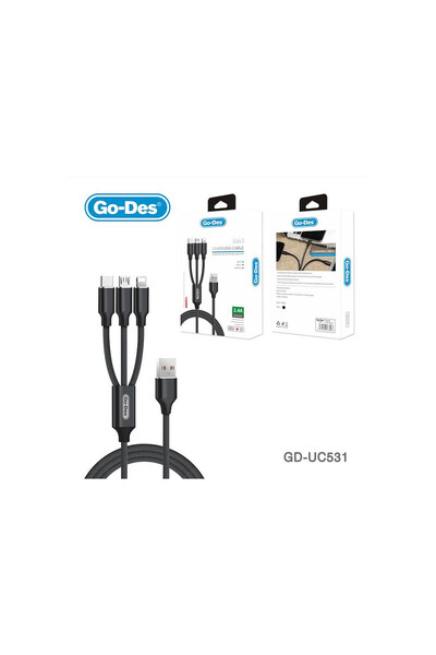 Go-Des GD-UC531 - 3 In 1 Charging Cable - lightning, type-c, micro