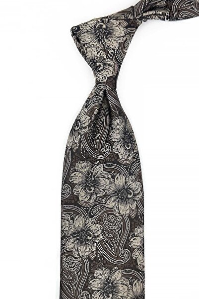 Kravatkolik Μπεζ - Καφέ Κλασική Γραβάτα με Μοτίβο Λουλουδιών KK12949