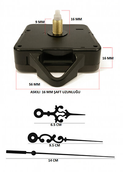 EXİZ TİCARET Saat Mekanizması, Akar Sessiz Duvar Saat Mekanizması 16 Mm Askılı -akrep-yelkovan-saniye-dahil