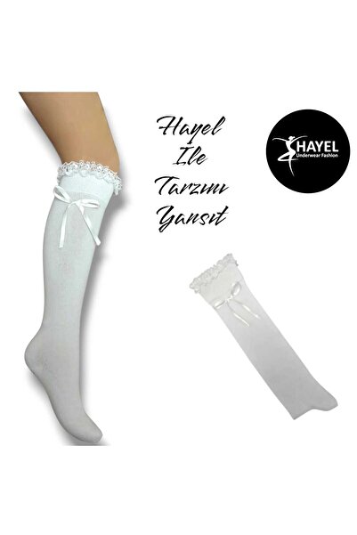 HAYEL 1 чифт дамски бели високи чорапи с връзки от висококачествен памук