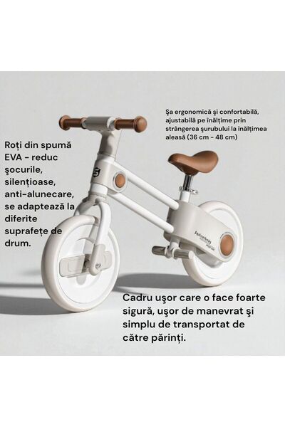 OEM Balance bike for children, height-adjustable saddle, EVA foam wheels, 2-5 years, white-brown