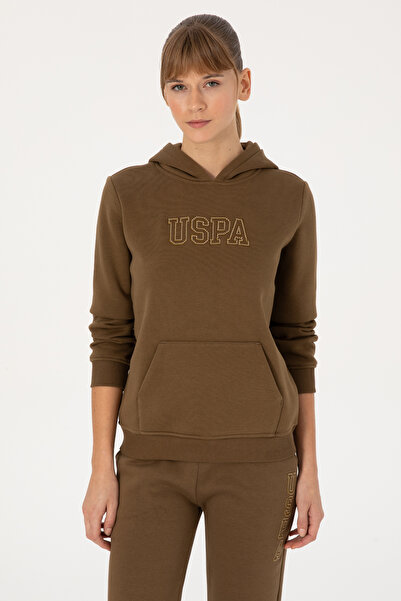 U.S. Polo Assn. سويت شيرت نسائي كاكي مبطن بالصوف بغطاء رأس أساسي 50313566-VR027