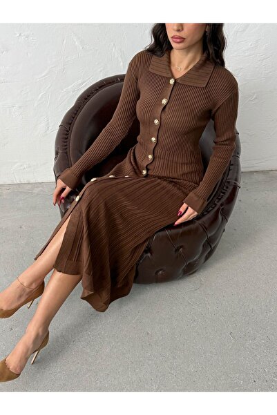 alenmoda Endam Buttoned Dress Burgundy