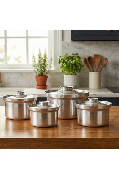 Top Chef 4-Piece Aluminium Cookware Pot Set Sizes 12, 14, 16, and 18 cm Silver