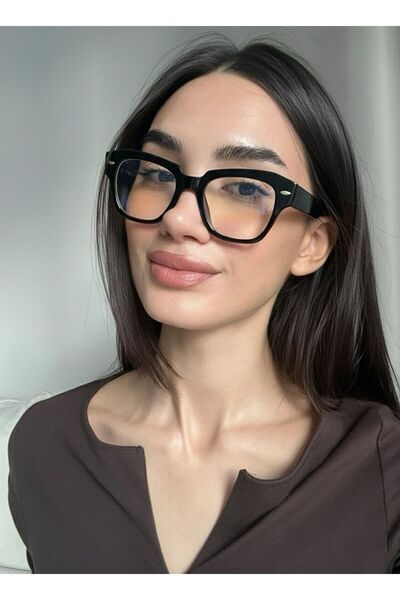 funeyes Stane Kalın Siyah Çerveçe Popüler Mavi Işık Korumalı Blue Block Şeffa...