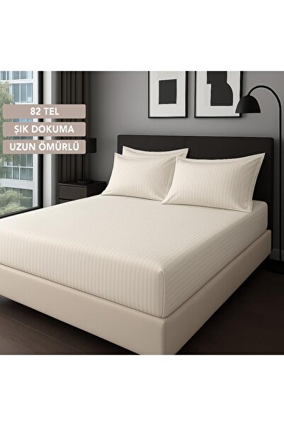 Mamcrazy Satin Stripe 100% Cotton Satin Single Striped Fitted Sheet Set with Pillow 120X200+30