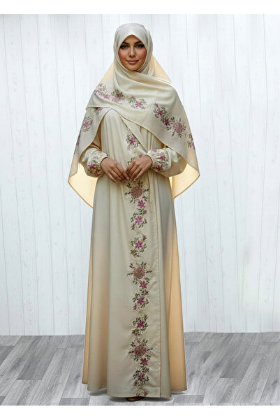 SDD Cool and heavy cotton prayer sheet with unique embroidery and a matching headscarf; wide and comfortable.