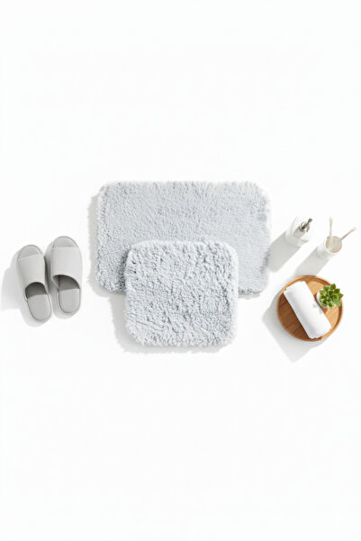 Madame Coco Shep 2'li Banyo Paspas Takımı - Gri - 50x80 cm - 45x50 cm