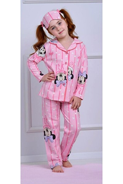 pistyle Girl's Patterned Buttoned Sleepwear Set with Headband