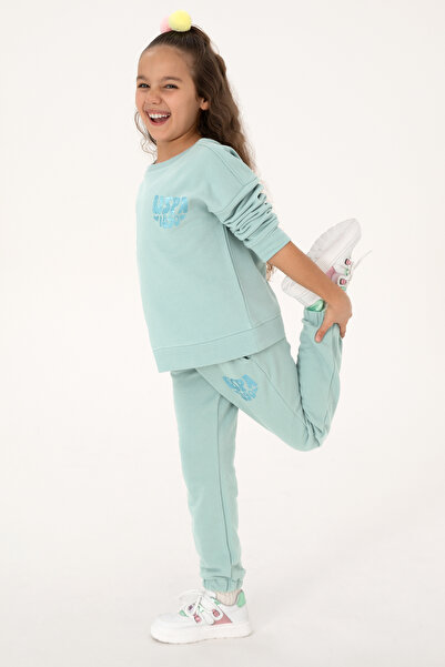 U.S. Polo Assn. Kız Çocuk Mint Simli Baskı Detaylı Bisiklet Yaka Basic Sweats...