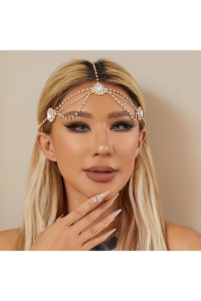 GlassySKY إكسسوار شعر هندي/تاج/هانفو للزفاف/الخطوبة/العروس/الحناء/عيد الميلاد...