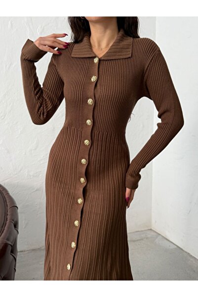 alenmoda Endam Buttoned Dress Burgundy