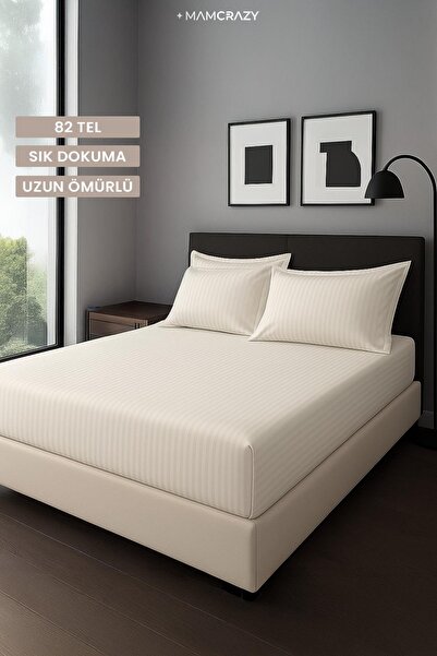 Mamcrazy Satin Stripe 100% Cotton Satin Single Striped Fitted Sheet Set with Pillow 120X200+30