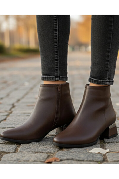 Tamdabu Ayakkabı Cizme de damă, elegante, de zi cu zi, cu toc galvanizat, grosime de 4 cm, piele maro TMD2024800