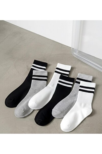 Fakülte Store Set de șosete lungi unisex pentru colegiu de tenis, cu dungi, g...