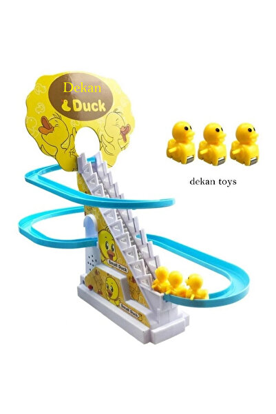 dekan toys Dön Dolaş Ördek Oyunu Merdivenden Çıkıp Kaydıraktan Kayan Yavru Ördek Işıklı Müzikli