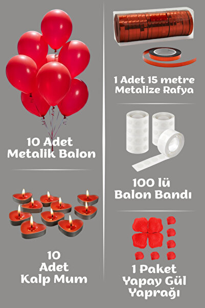 SkyPop 10'lu Kırmızı Metalik Balon Seti, Sevgili, Özel Gün, Romantik, Evlilik...