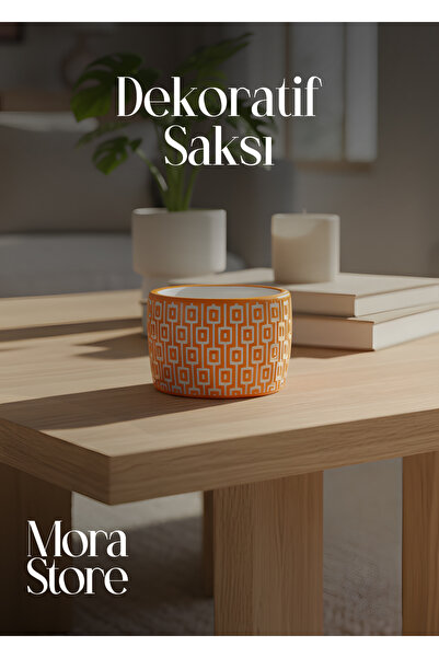 mora store Saksı Bohem Tarz Turuncu Beton Saksı 14*10 cm