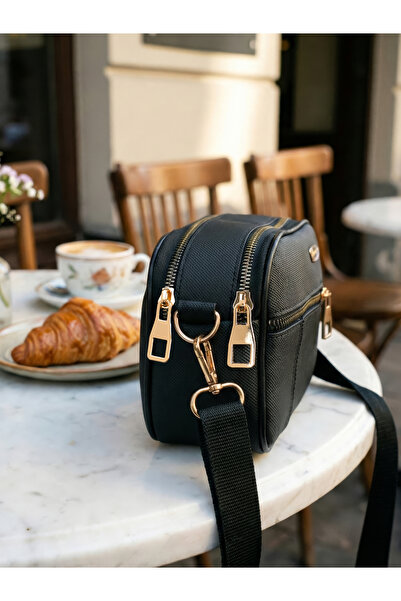 Rosmod Geantă de mână și de umăr cu fermoar negru cu trei compartimente pentru femei