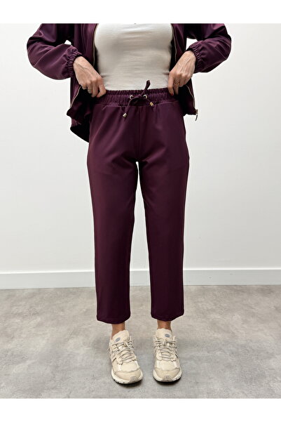 Maldia Shop Women's Zippered Jacket Pants Top and Bottom Plum Set